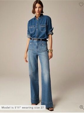 J. Crew Mid-Blue High-Rise Wide-Leg Jeans